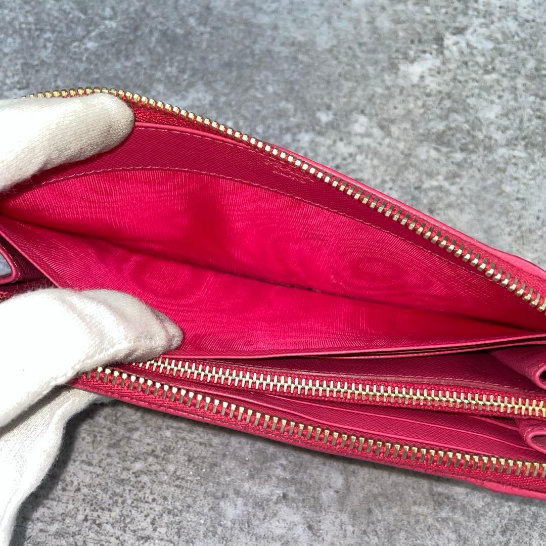 【美品】PRADA プラダ 長財布 ジッピー サフィアーノ ピンク レザー