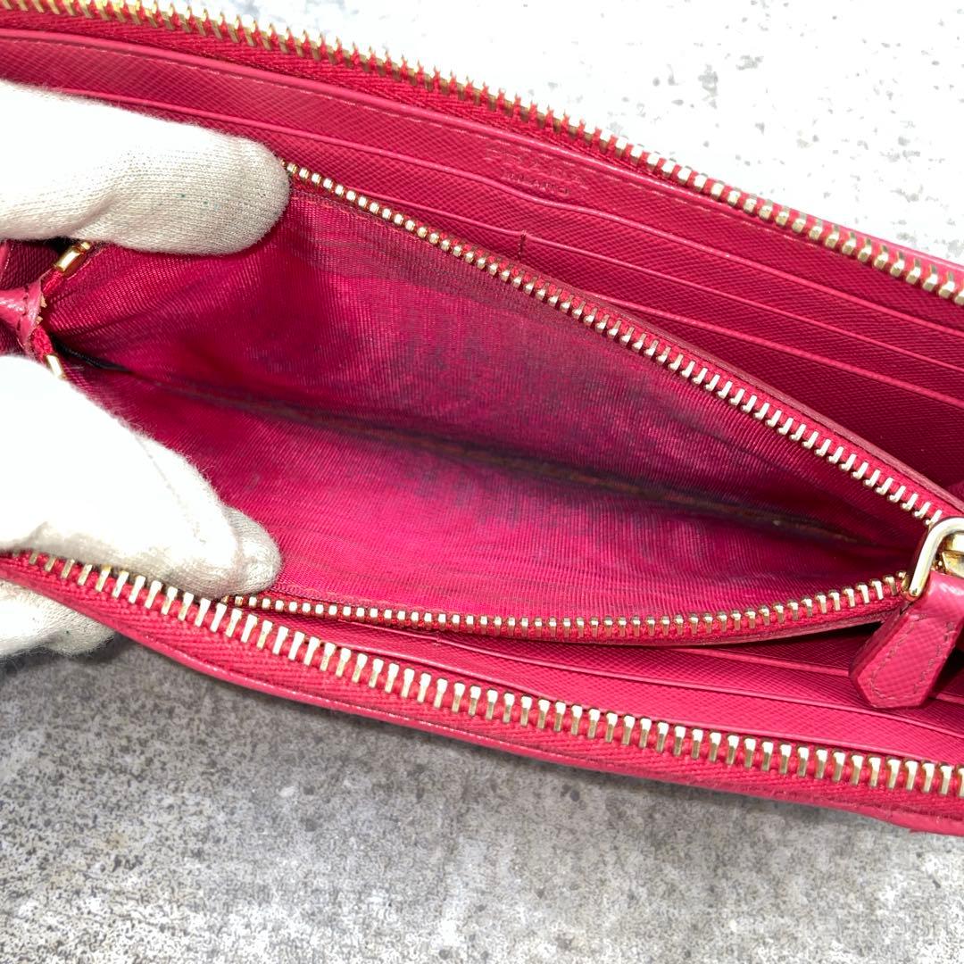 【美品】PRADA プラダ 長財布 ジッピー サフィアーノ ピンク レザー