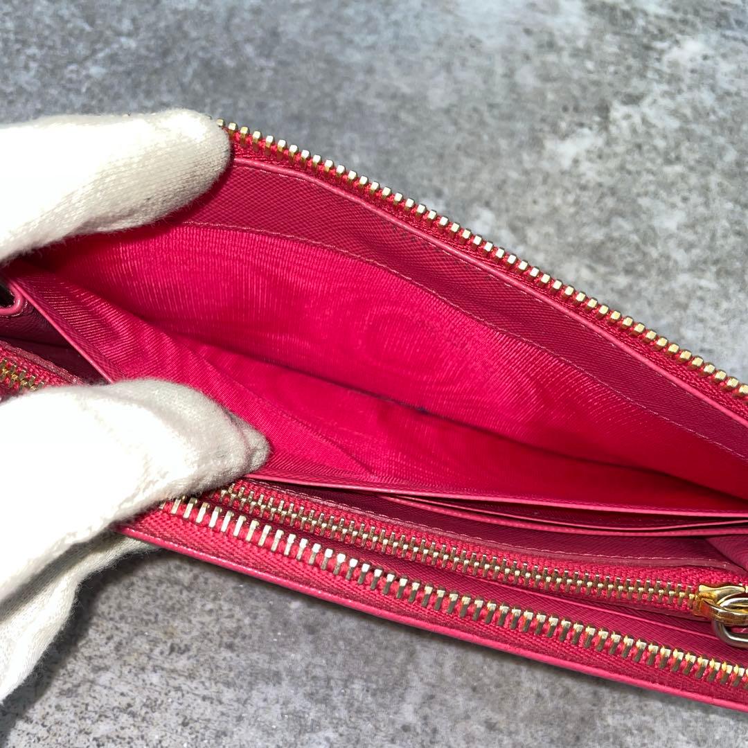 【美品】PRADA プラダ 長財布 ジッピー サフィアーノ ピンク レザー