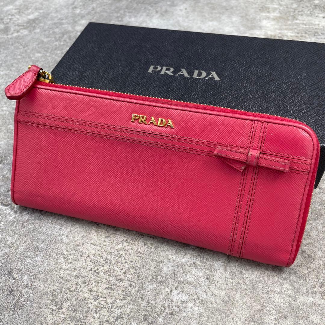 【美品】PRADA プラダ 長財布 ジッピー サフィアーノ ピンク レザー