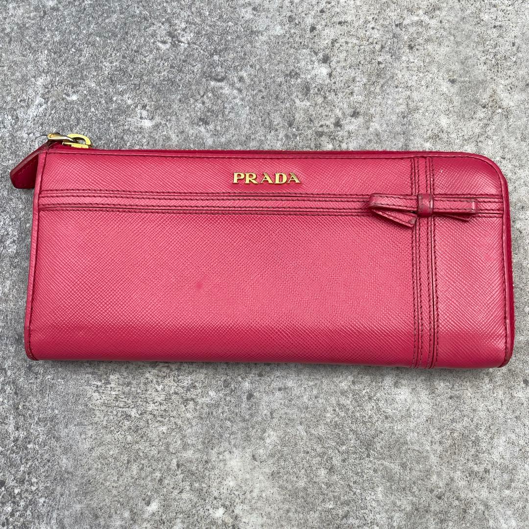 【美品】PRADA プラダ 長財布 ジッピー サフィアーノ ピンク レザー