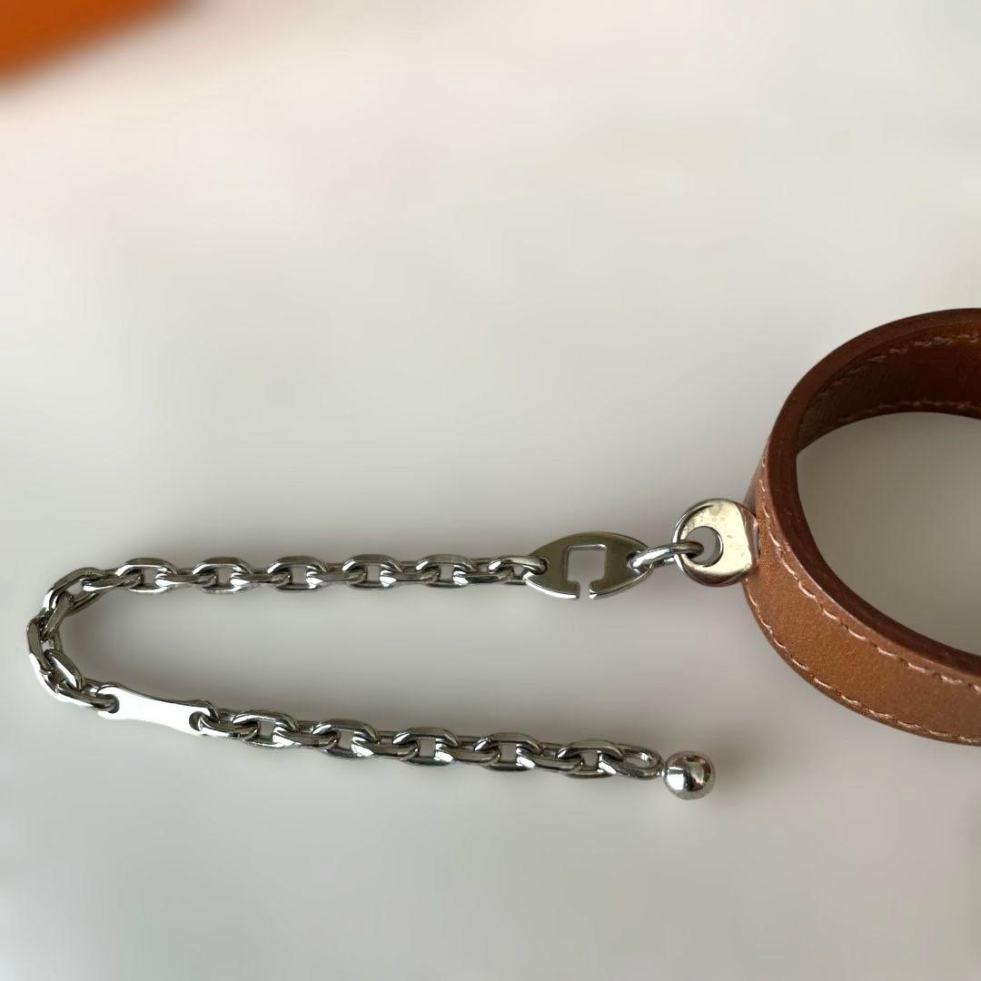 エルメス HERMES グローブホルダー シルバー×茶　美品