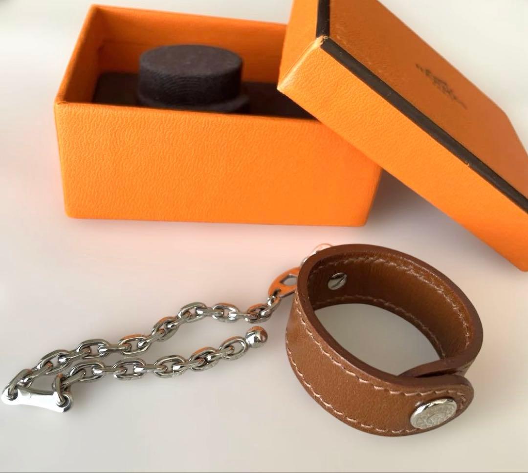 エルメス HERMES グローブホルダー シルバー×茶　美品