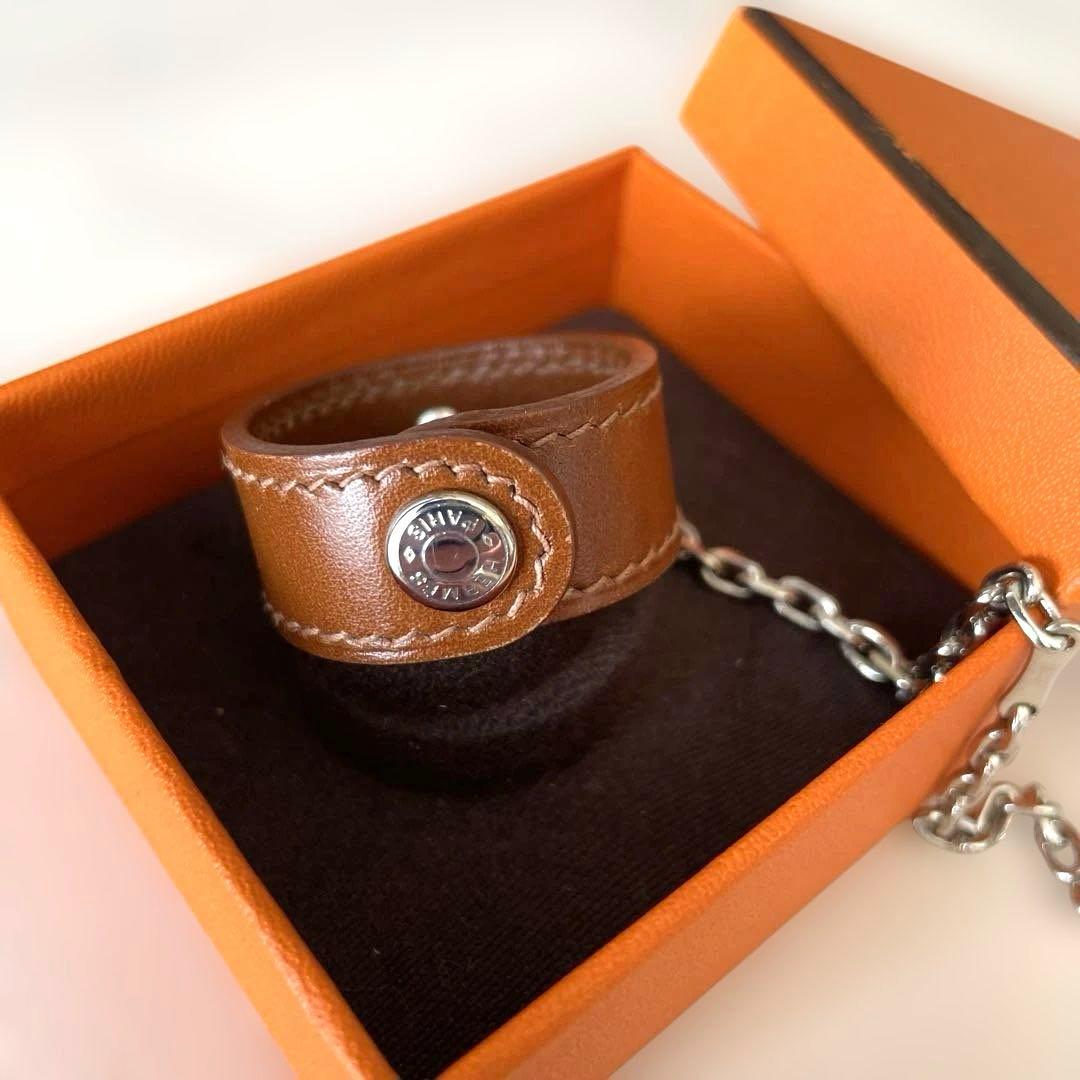 エルメス HERMES グローブホルダー シルバー×茶　美品