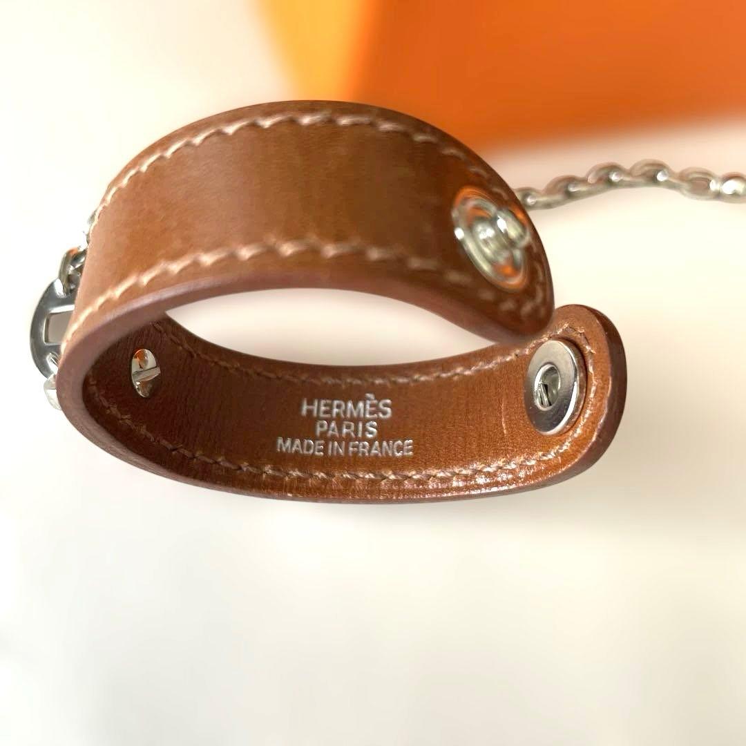 エルメス HERMES グローブホルダー シルバー×茶　美品