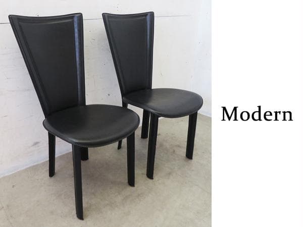 美品■IDC大塚家具■8303C■本革■ダイニングチェア■2脚セット■ブラック■