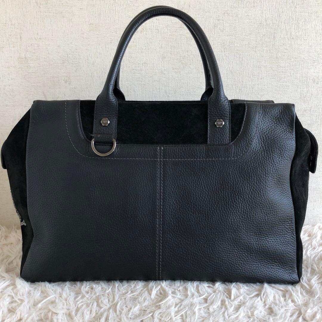 【大容量 2way】サマンサキングズ　ボストンバッグ　黒　スカル　本革　スエード