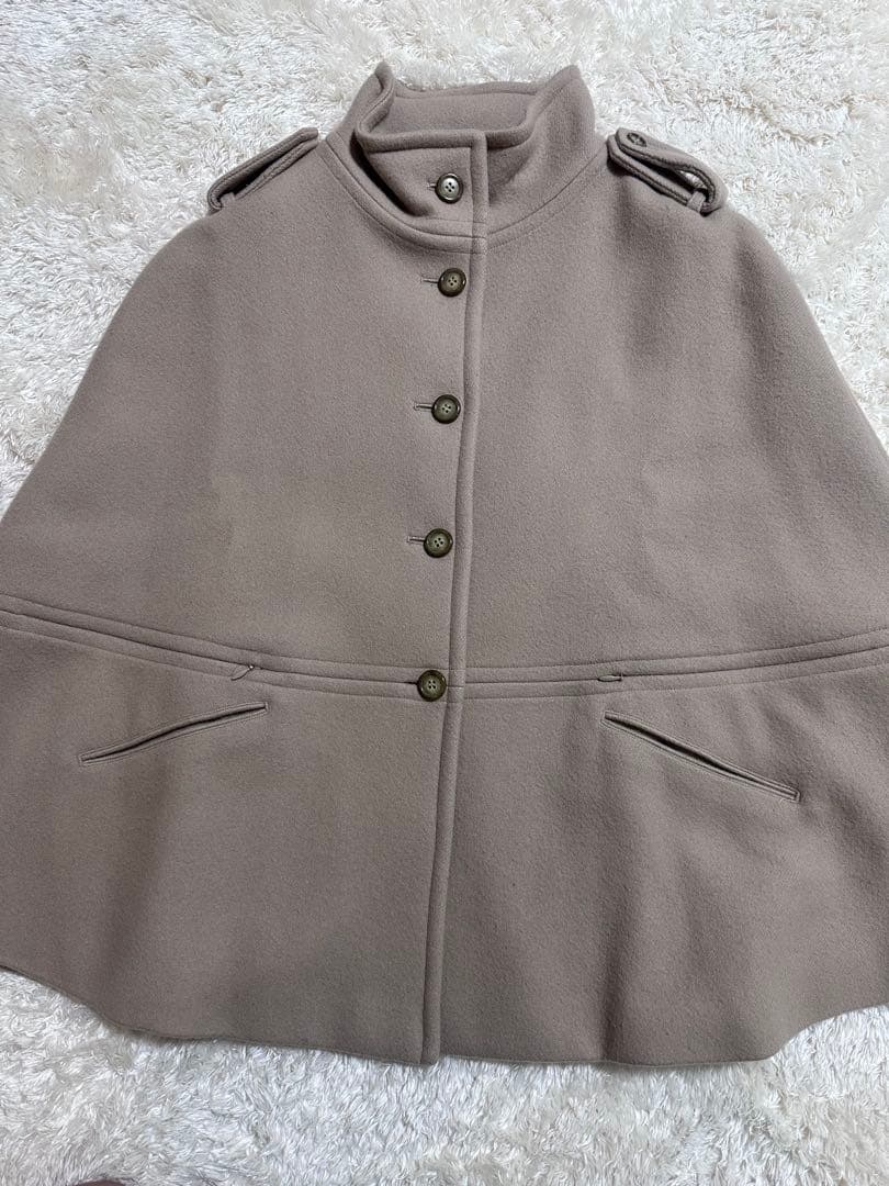 【美品】ドゥーズィエムクラス/ラクラス　ケープポンチョマントウールコートベージュ