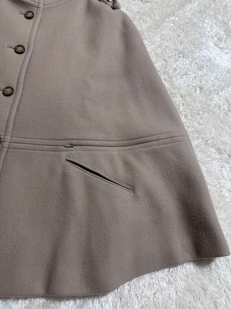【美品】ドゥーズィエムクラス/ラクラス　ケープポンチョマントウールコートベージュ