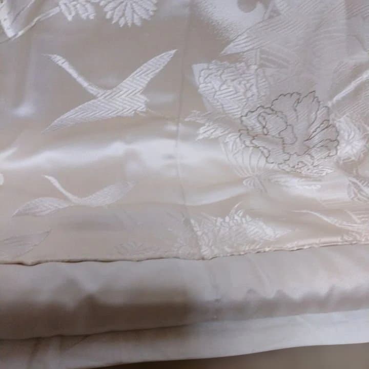 白無垢 緞子地 源氏車 鶴 扇子花々と草木K