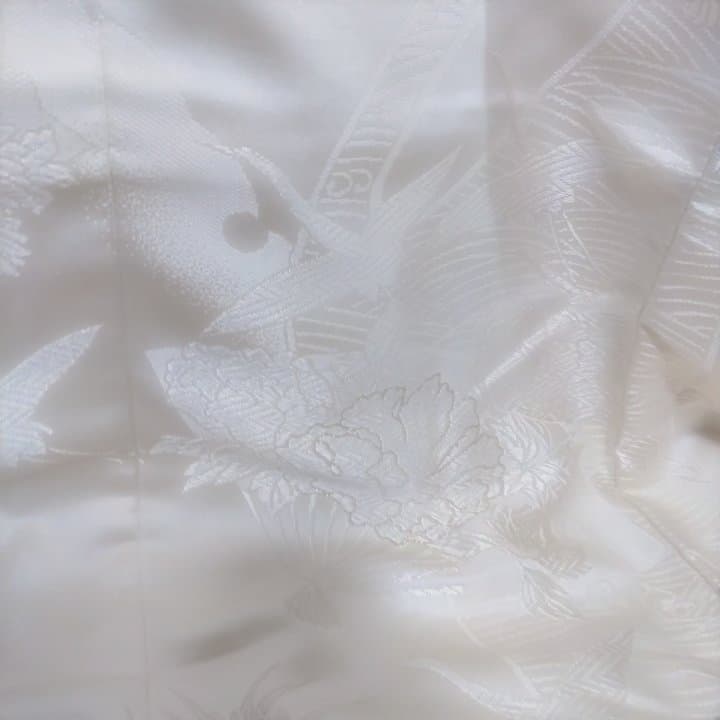 白無垢 緞子地 源氏車 鶴 扇子花々と草木K