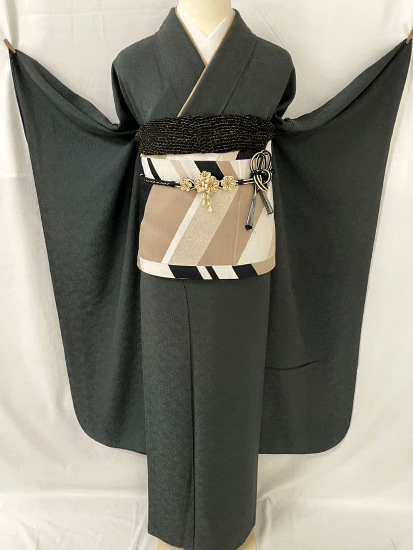 売約済み【WA-Modern】★★正絹　紋意匠　無地振袖　7点フルセット★★