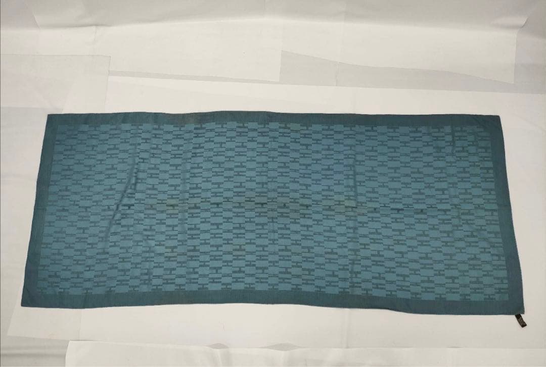 HERMES エルメス Hロゴ ジャガード 大判ショール ストール ブルー系