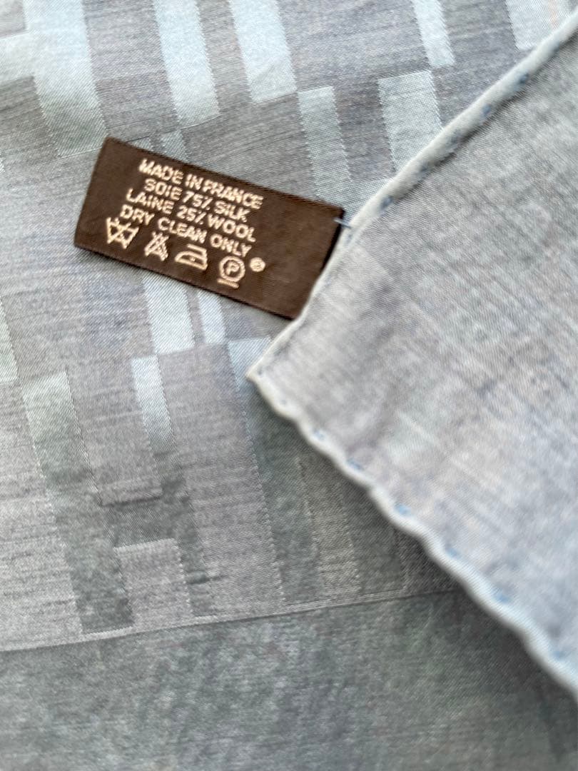 HERMES エルメス Hロゴ ジャガード 大判ショール ストール ブルー系