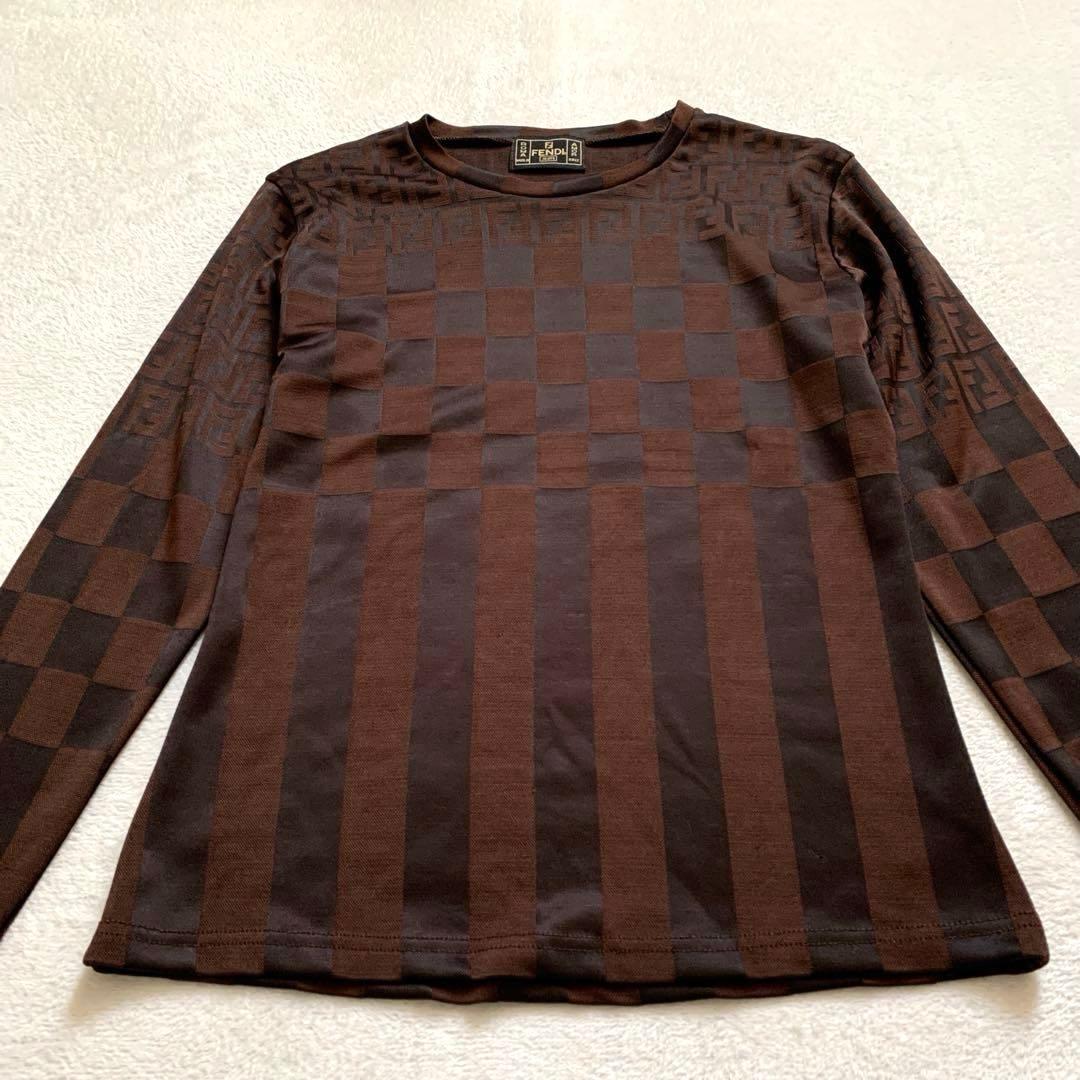 FENDI フェンディ　長袖カットソー　ズッカ柄　ダークブラウン　ストレッチ