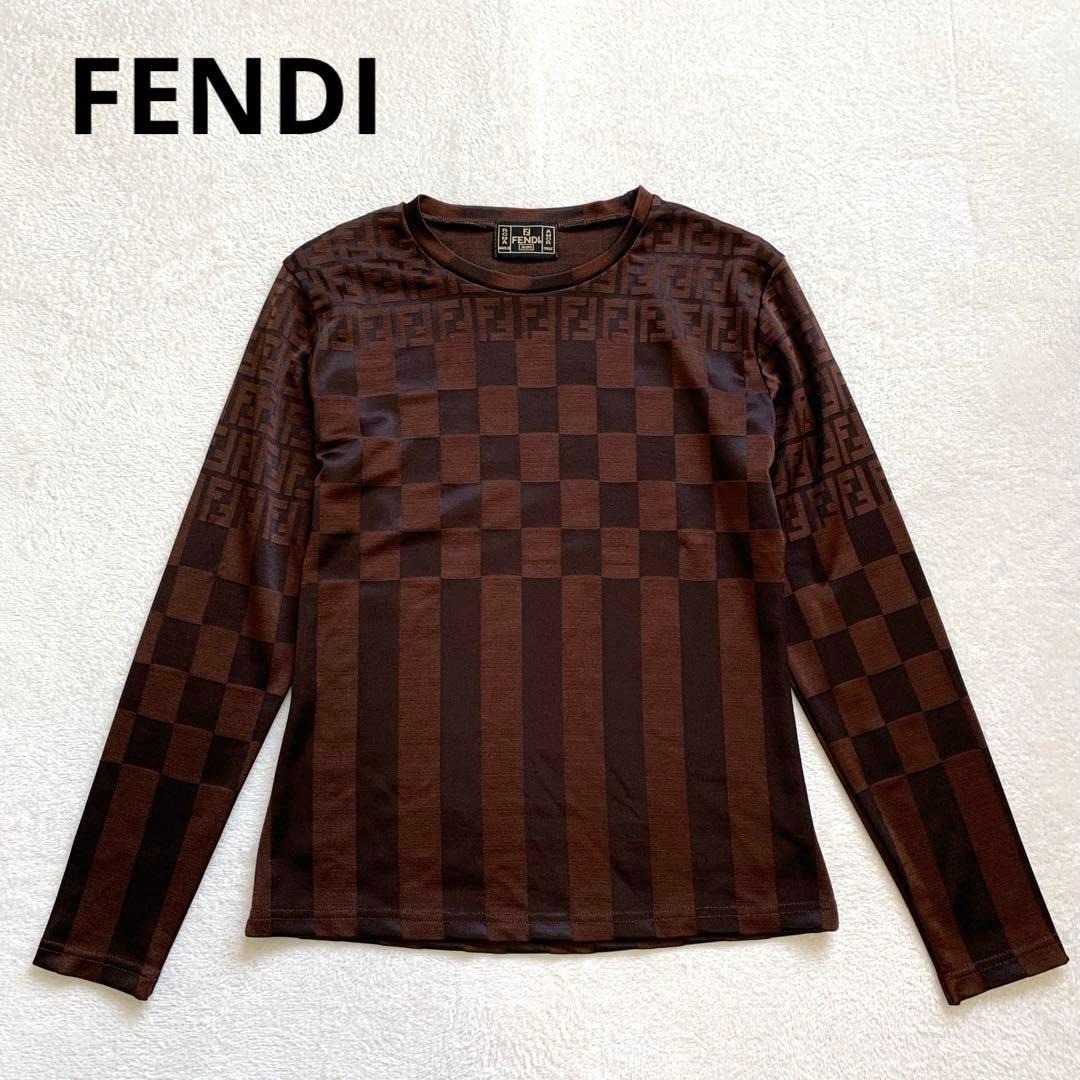 FENDI フェンディ　長袖カットソー　ズッカ柄　ダークブラウン　ストレッチ