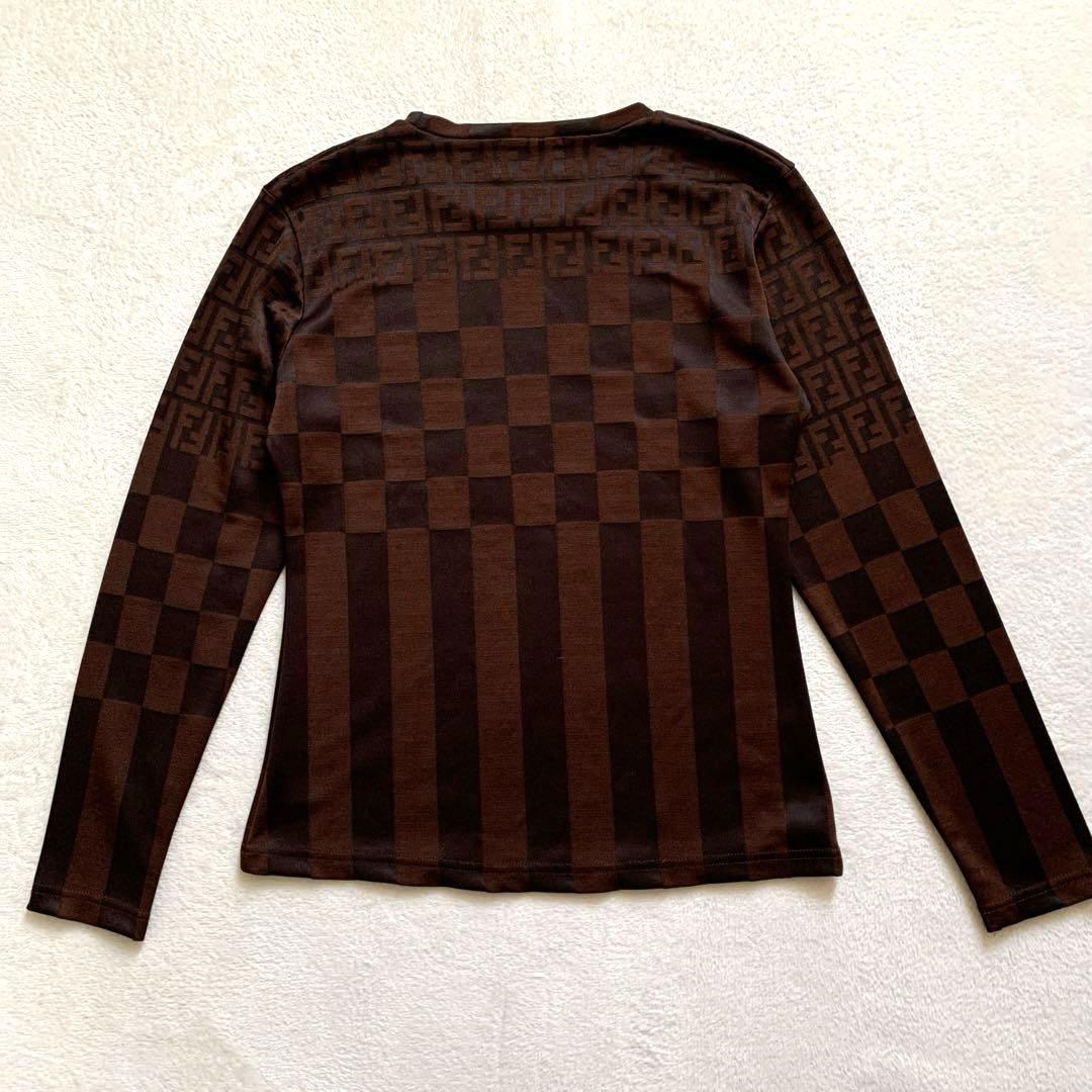 FENDI フェンディ　長袖カットソー　ズッカ柄　ダークブラウン　ストレッチ