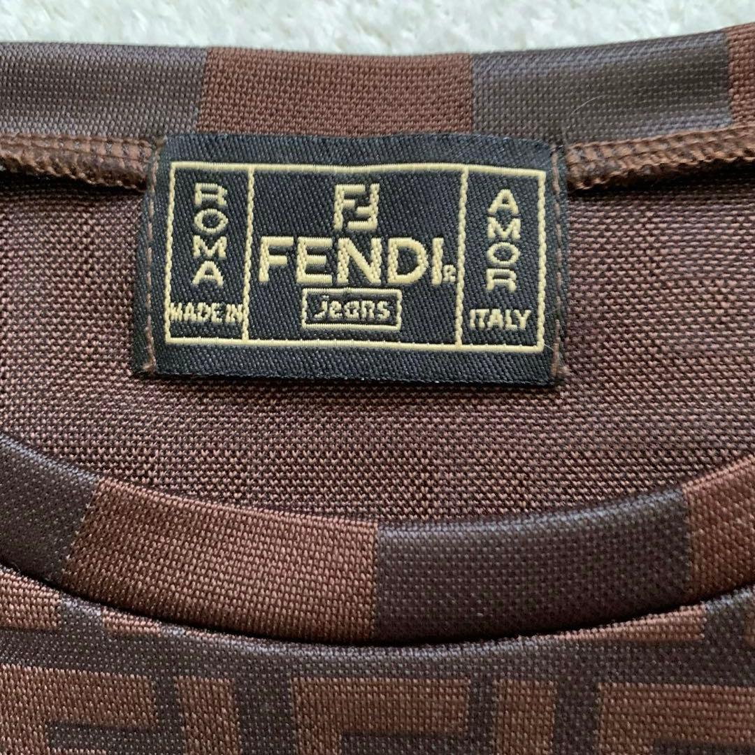 FENDI フェンディ　長袖カットソー　ズッカ柄　ダークブラウン　ストレッチ