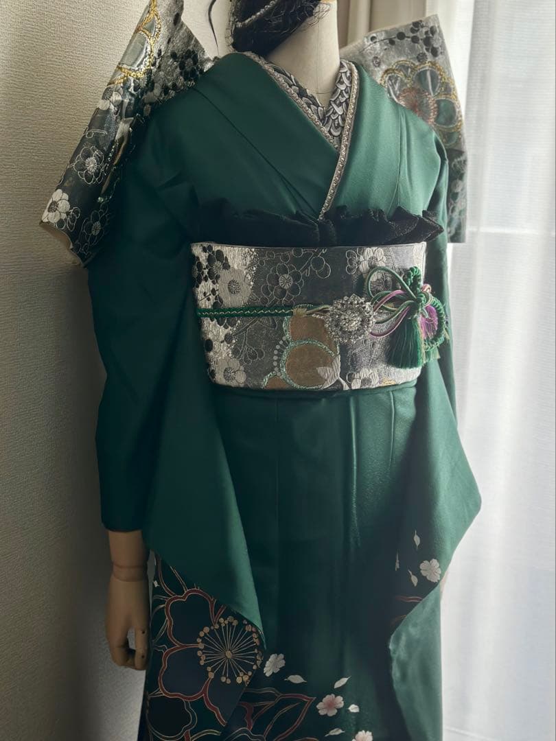 濃いグリーン　振袖フルセット緑