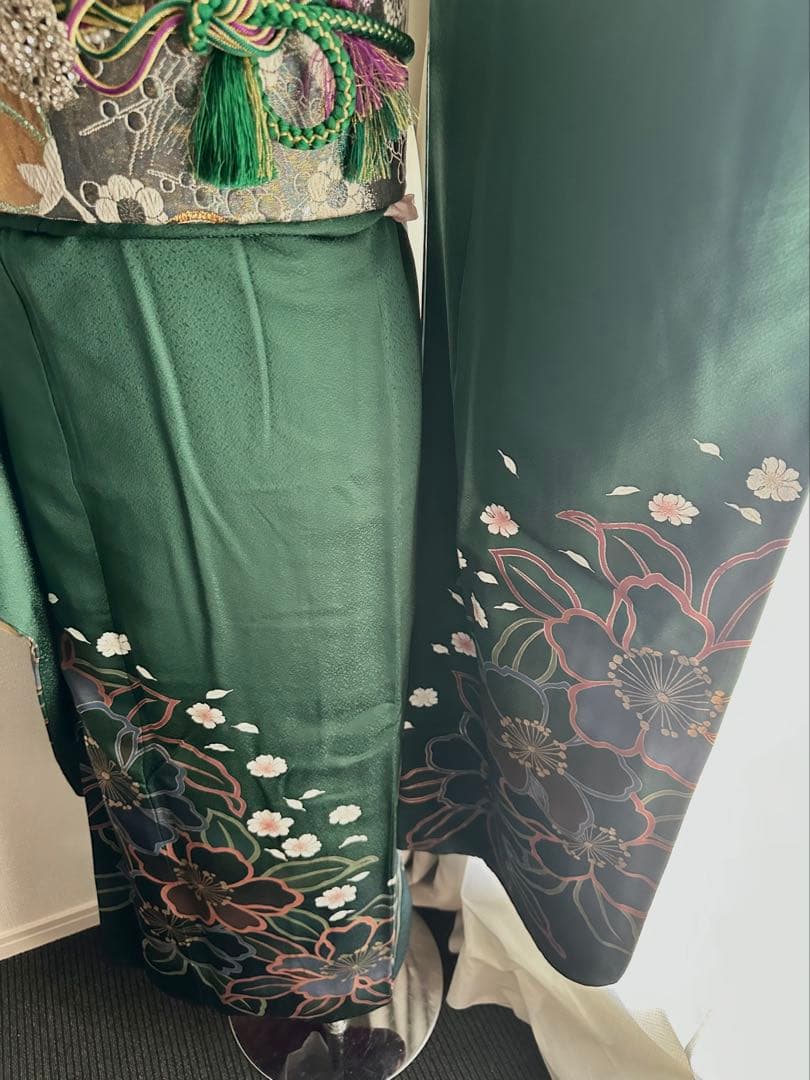 濃いグリーン　振袖フルセット緑