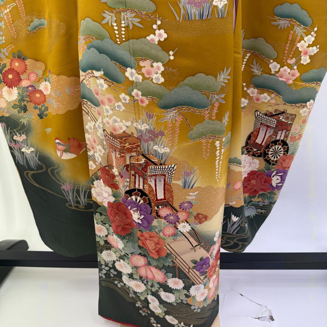 振袖フルセット マスタード色 成人式 草履バック付 裄68cm S-214