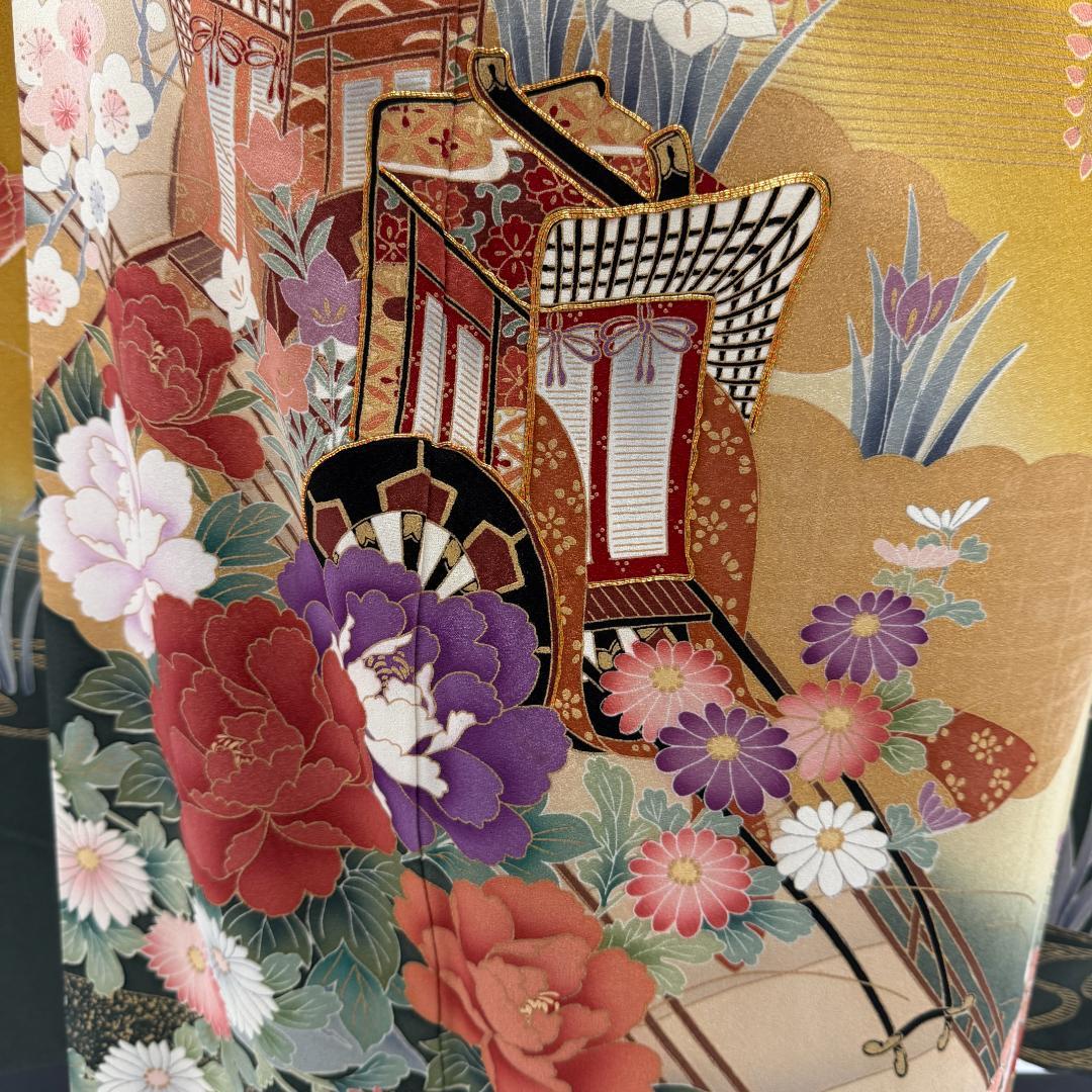 振袖フルセット マスタード色 成人式 草履バック付 裄68cm S-214