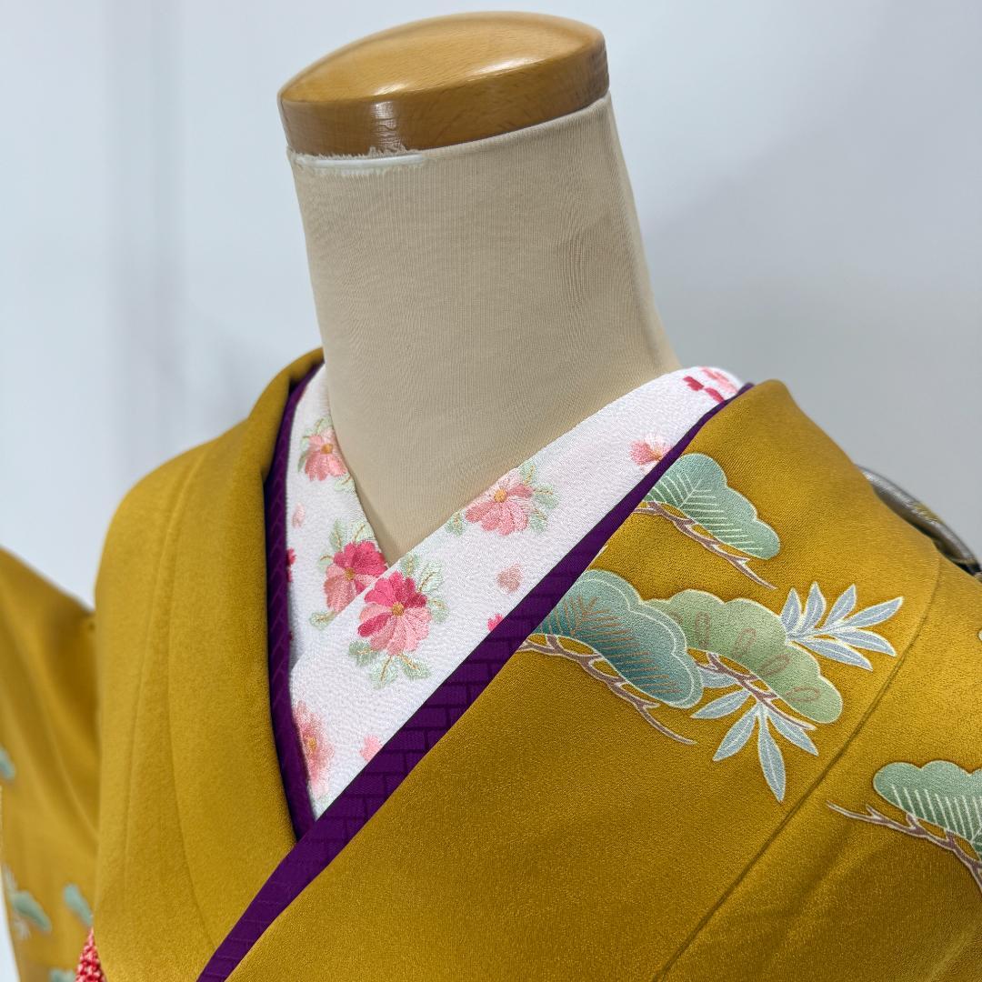 振袖フルセット マスタード色 成人式 草履バック付 裄68cm S-214