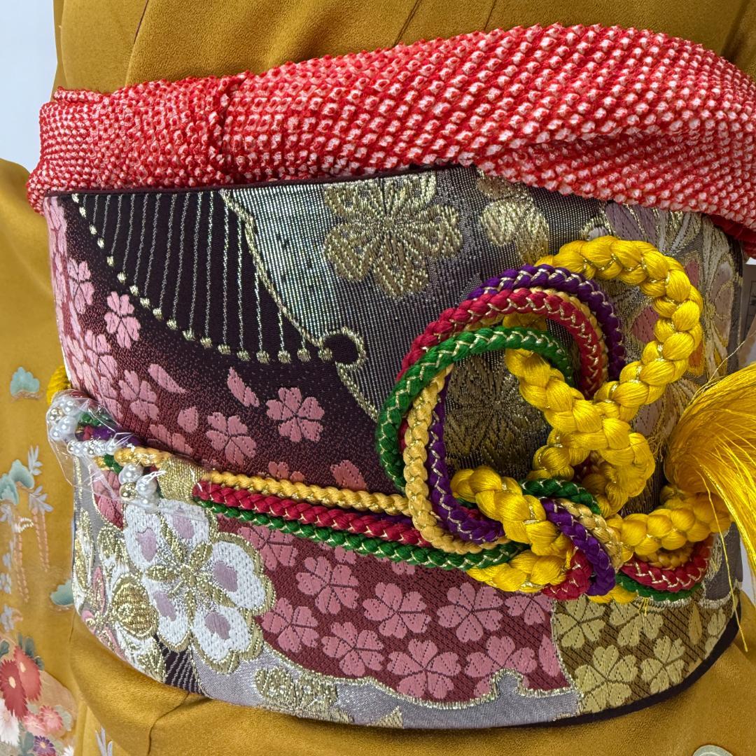 振袖フルセット マスタード色 成人式 草履バック付 裄68cm S-214