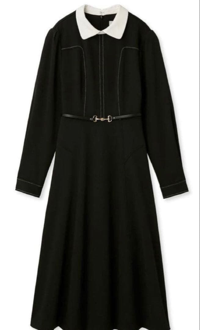 最終値下げ中　セルフォード襟付き黒ワンピース サイズ36 ブラック ジッパー付き