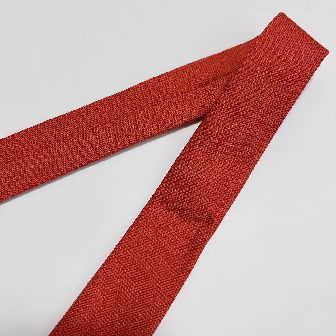 美品 シャネル ネクタイ ハイブランド ソリッドタイ 無地 光沢 希少 細身 赤