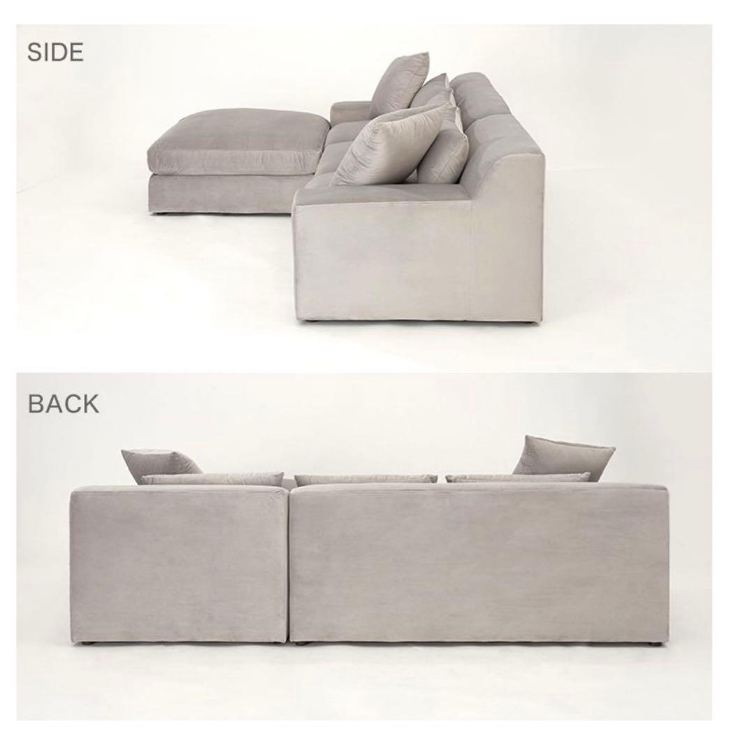 グレー L字型ソファ 5つのクッション付き