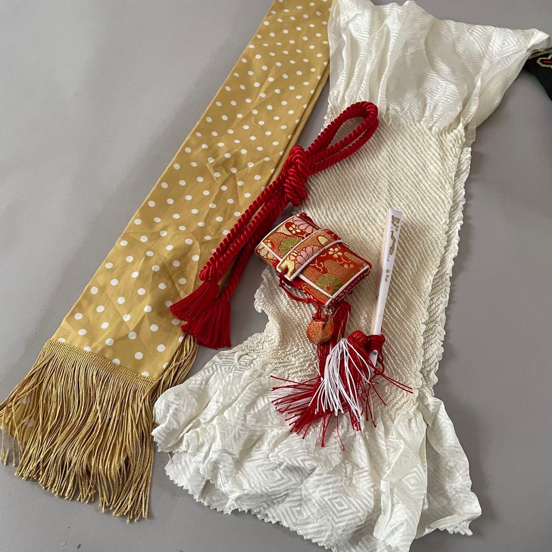 七五三 アンティークお着物セット 5.6歳さん向き　花柄・黒ブーツ　髪飾り付