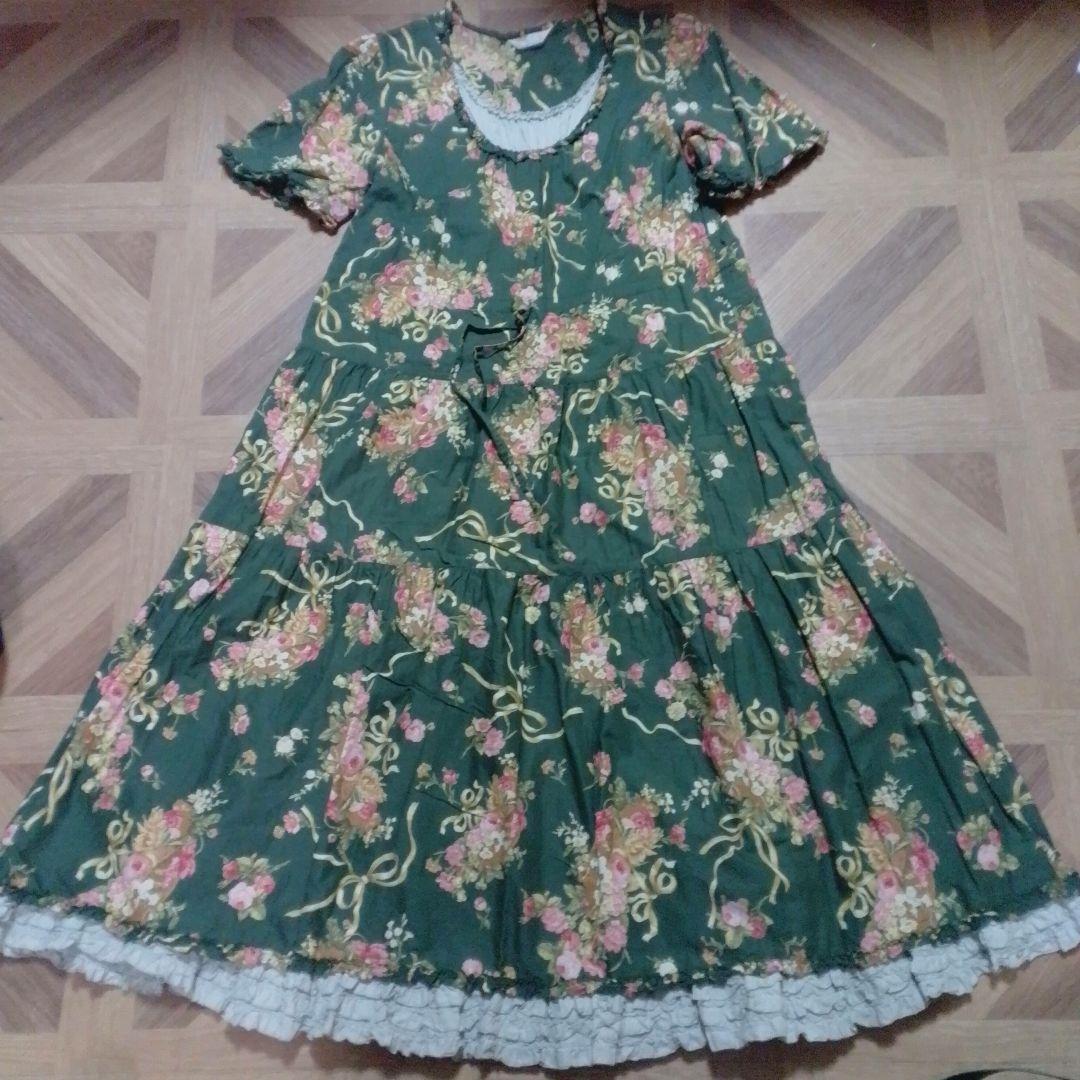 ピンクハウス　花柄　緑色　ワンピース