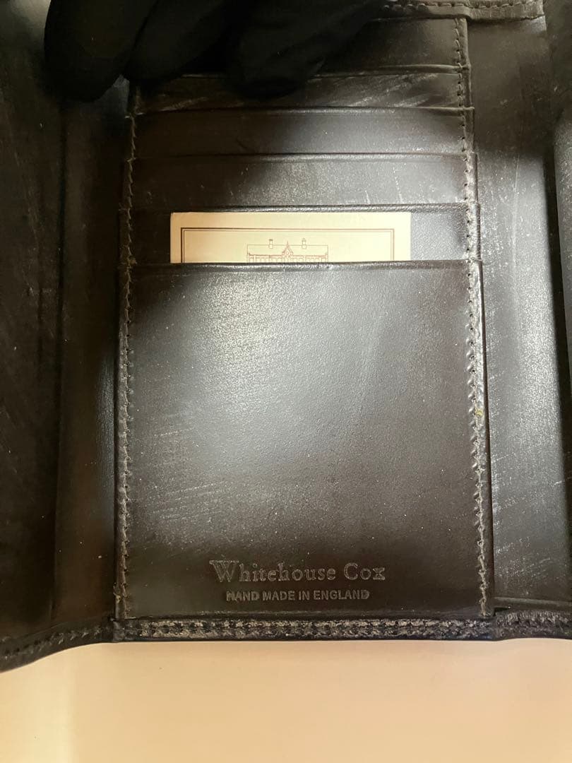 新品 ホワイトハウスコックス 三つ折 財布 ネイビー×ブラウン S7660