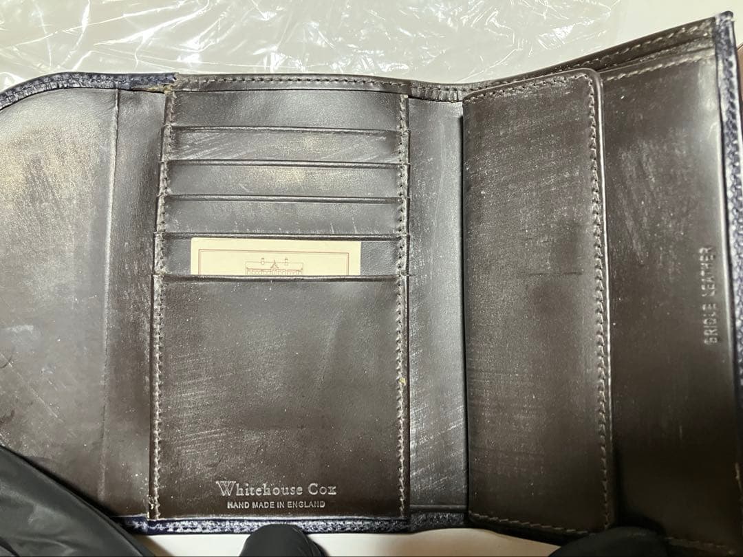 新品 ホワイトハウスコックス 三つ折 財布 ネイビー×ブラウン S7660