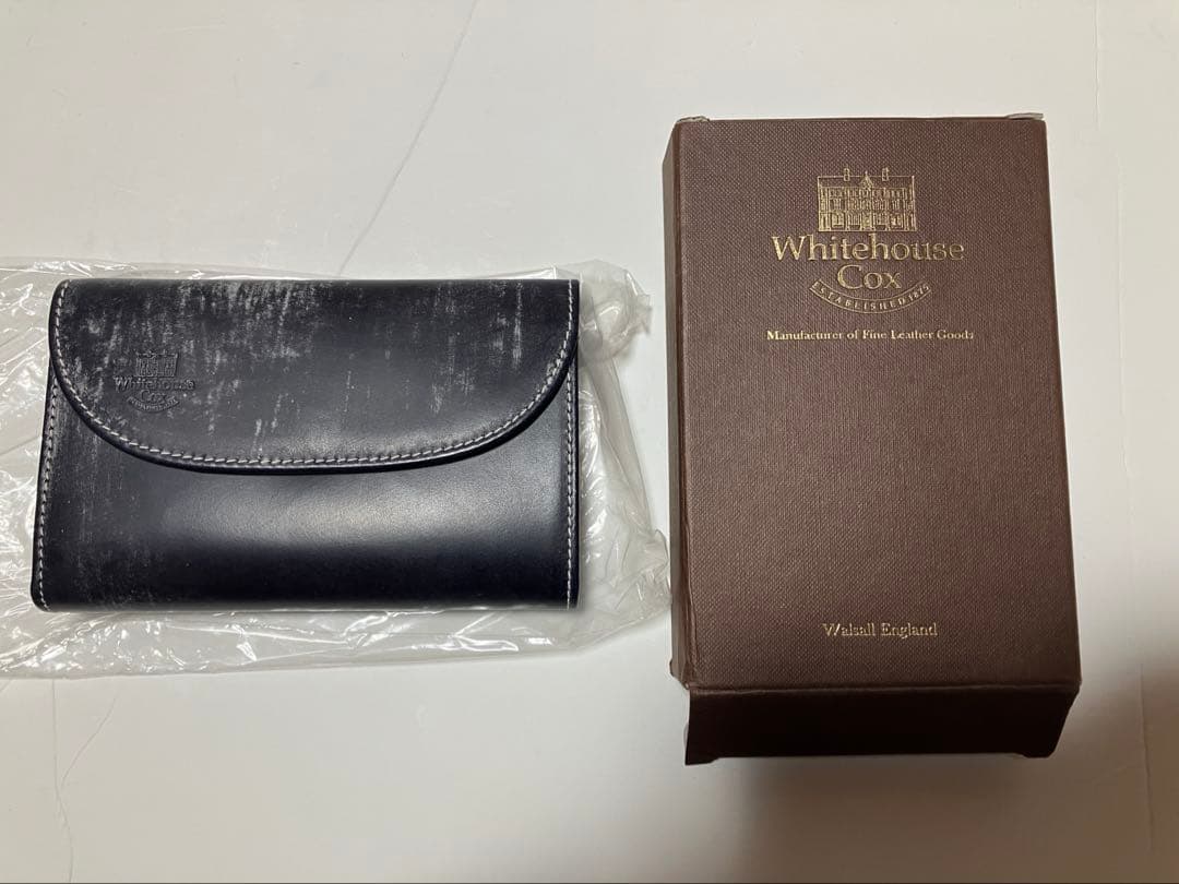 新品 ホワイトハウスコックス 三つ折 財布 ネイビー×ブラウン S7660