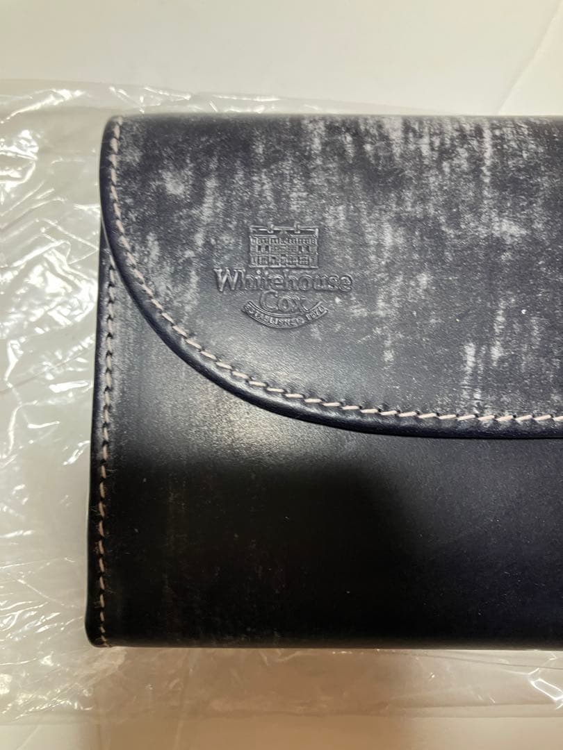 新品 ホワイトハウスコックス 三つ折 財布 ネイビー×ブラウン S7660