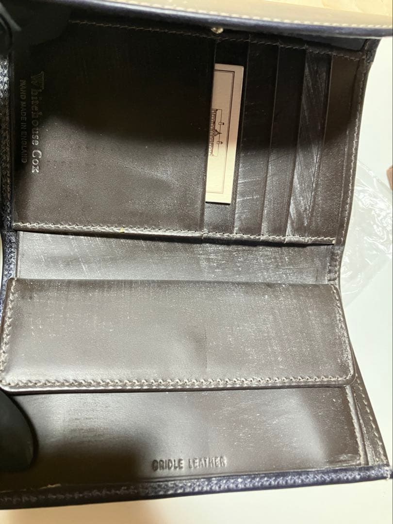 新品 ホワイトハウスコックス 三つ折 財布 ネイビー×ブラウン S7660