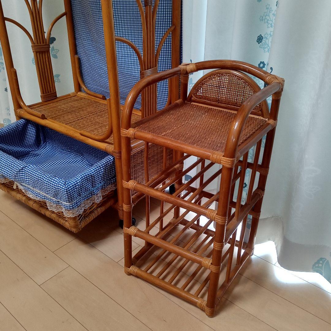 昭和レトロ アーチ型 ラタンハンガーラック 籐家具 古家具 スリッパラック