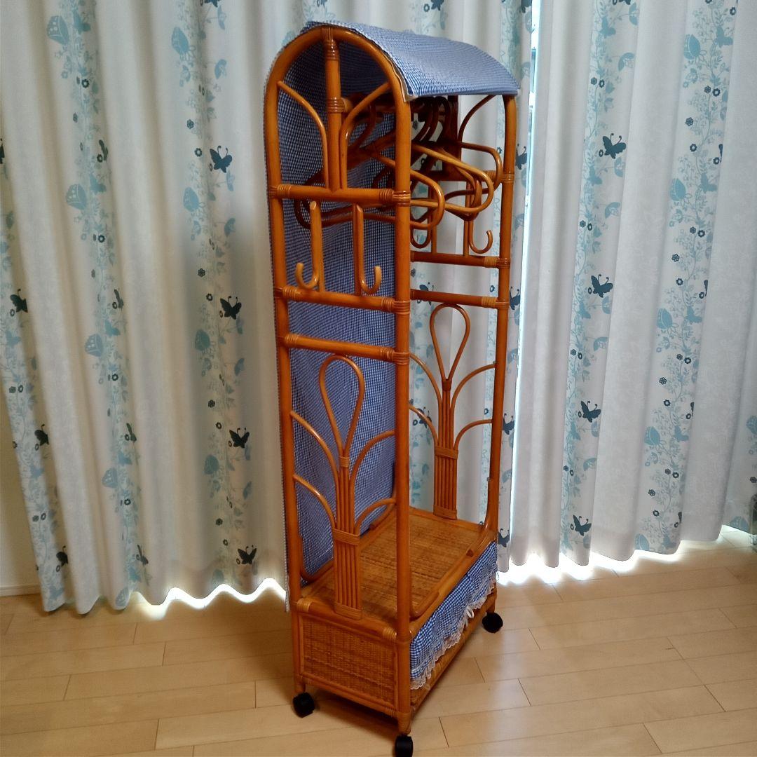 昭和レトロ アーチ型 ラタンハンガーラック 籐家具 古家具 スリッパラック