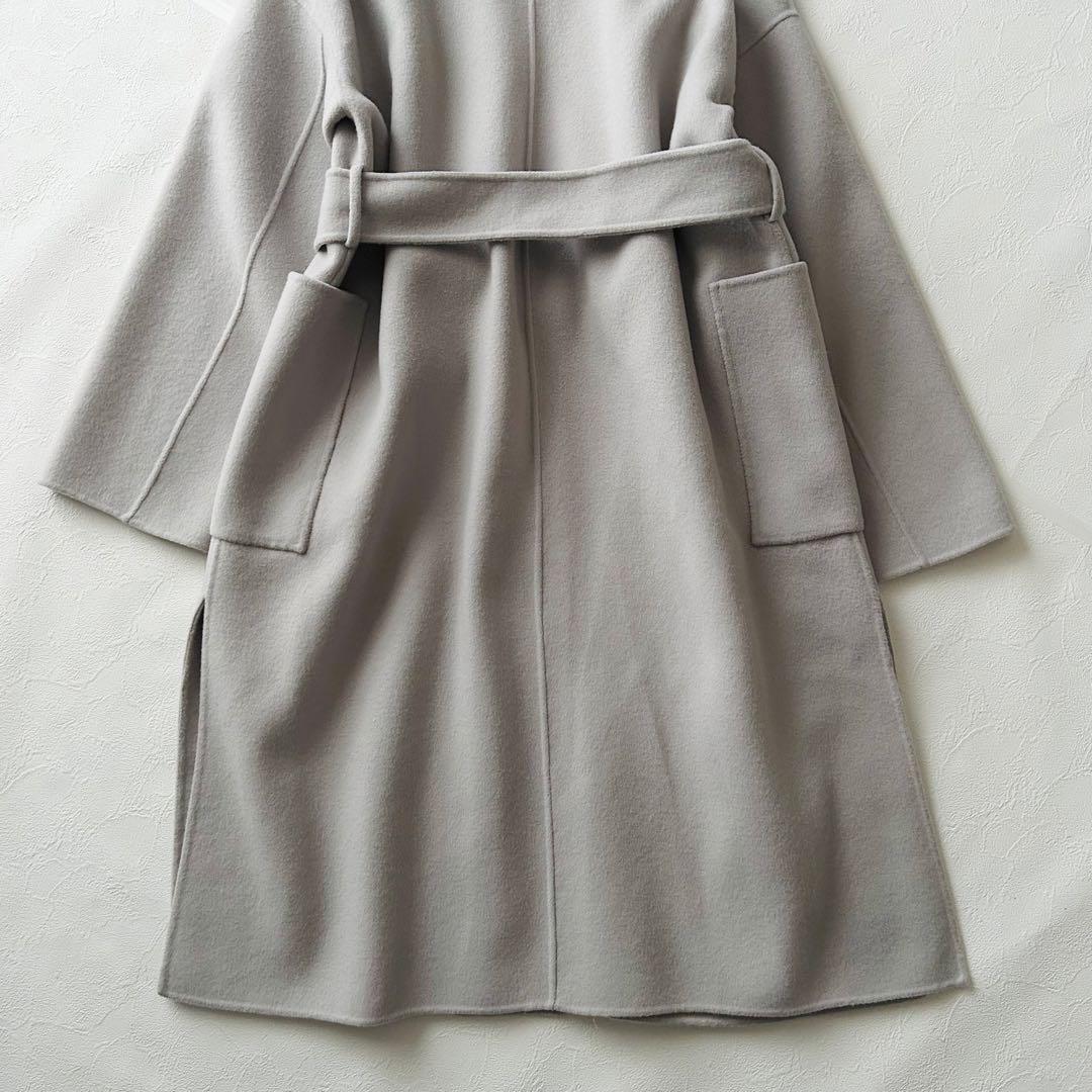 2944Z 美品 ノーク ロングリバーコート ノーカラー ベルト付き 毛 S