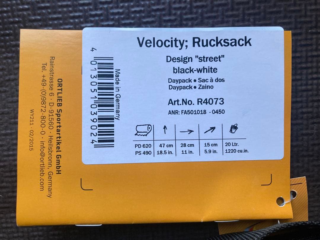 オルトリーブ ヴェロシティ バックパック 20L 新品未使用