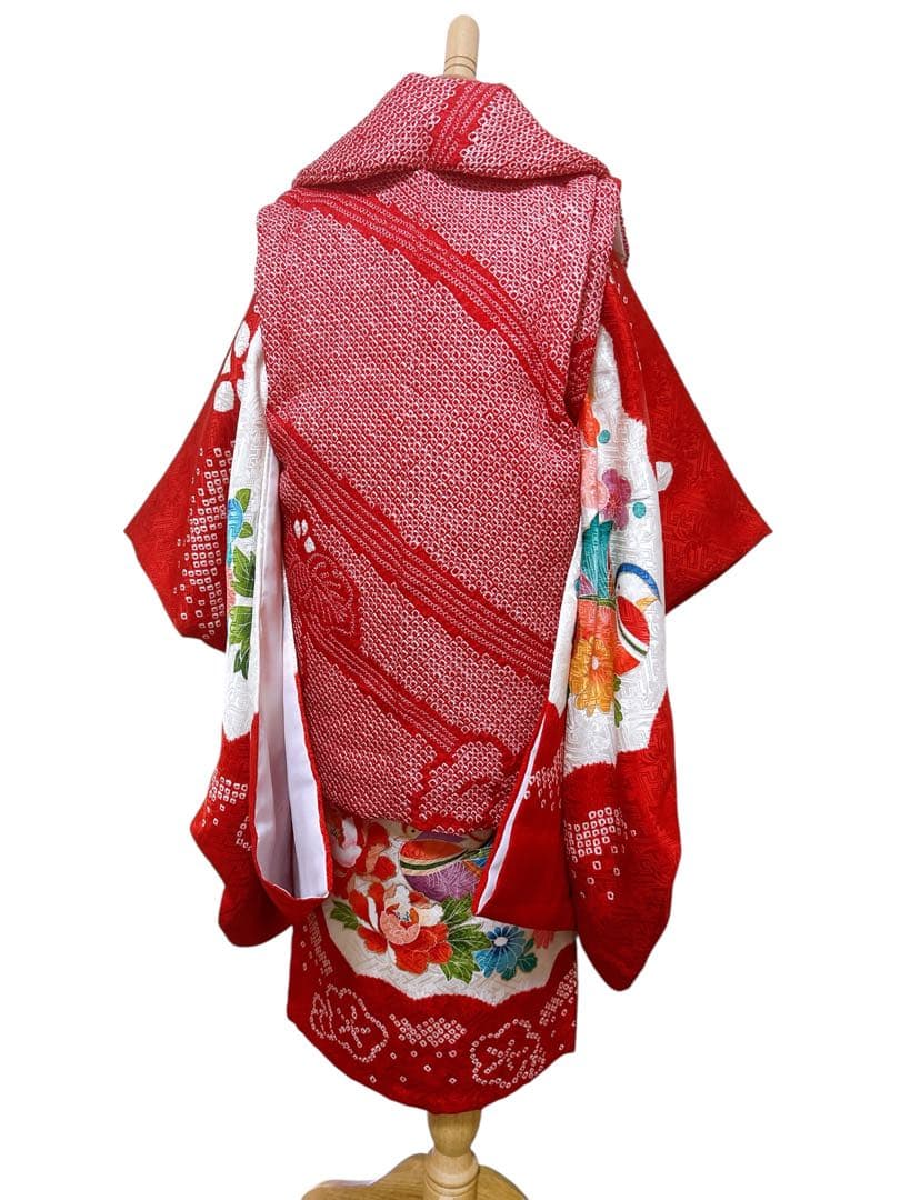 豪華逸品正絹セット♡七五三　3歳　女の子　一式　総絞り被布　赤