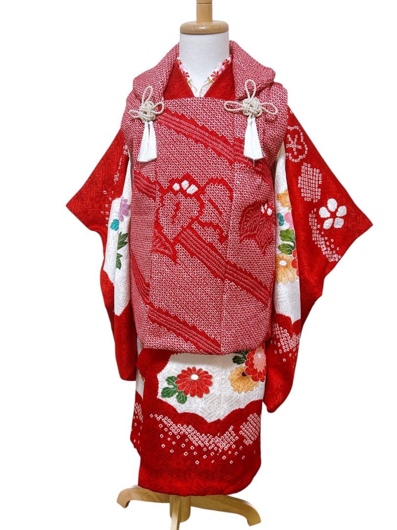 豪華逸品正絹セット♡七五三　3歳　女の子　一式　総絞り被布　赤