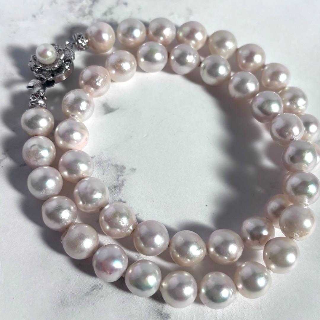 照り強✨干渉色◎超大珠9.5mmあこや本真珠 パールネックレス　冠婚葬祭