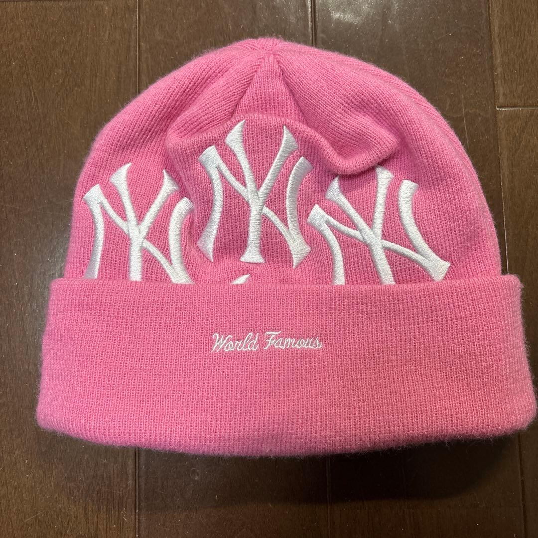 Supreme ニット帽 ピンク NYロゴ