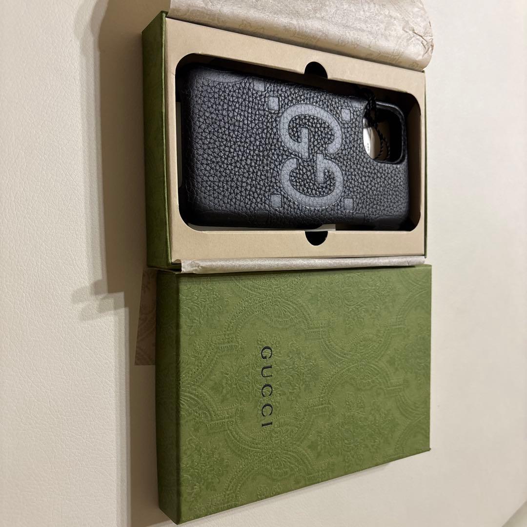 GUCCI ブラックレザー iPhone15ケース