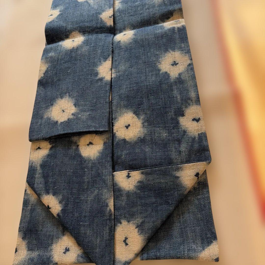 藍色 花模様 名古屋夏帯