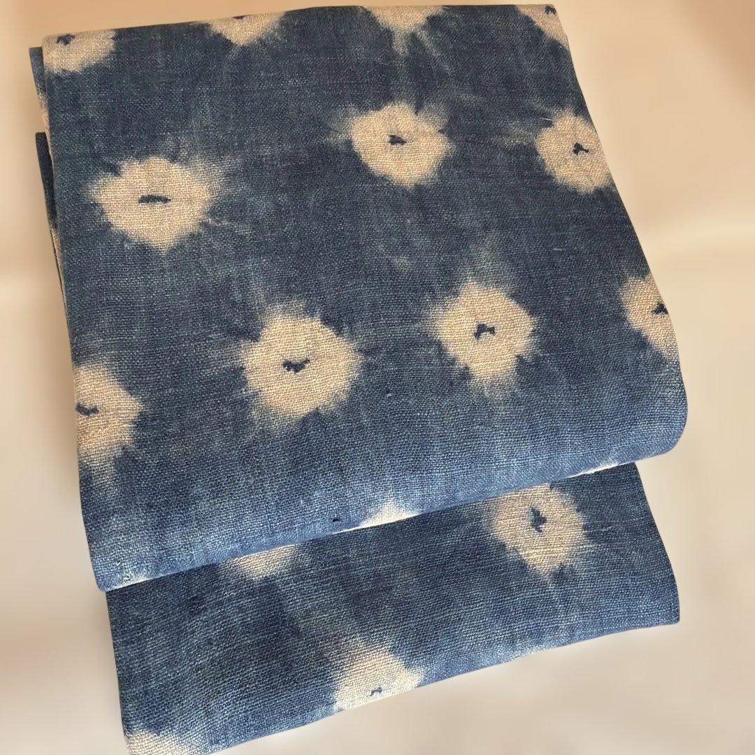 藍色 花模様 名古屋夏帯