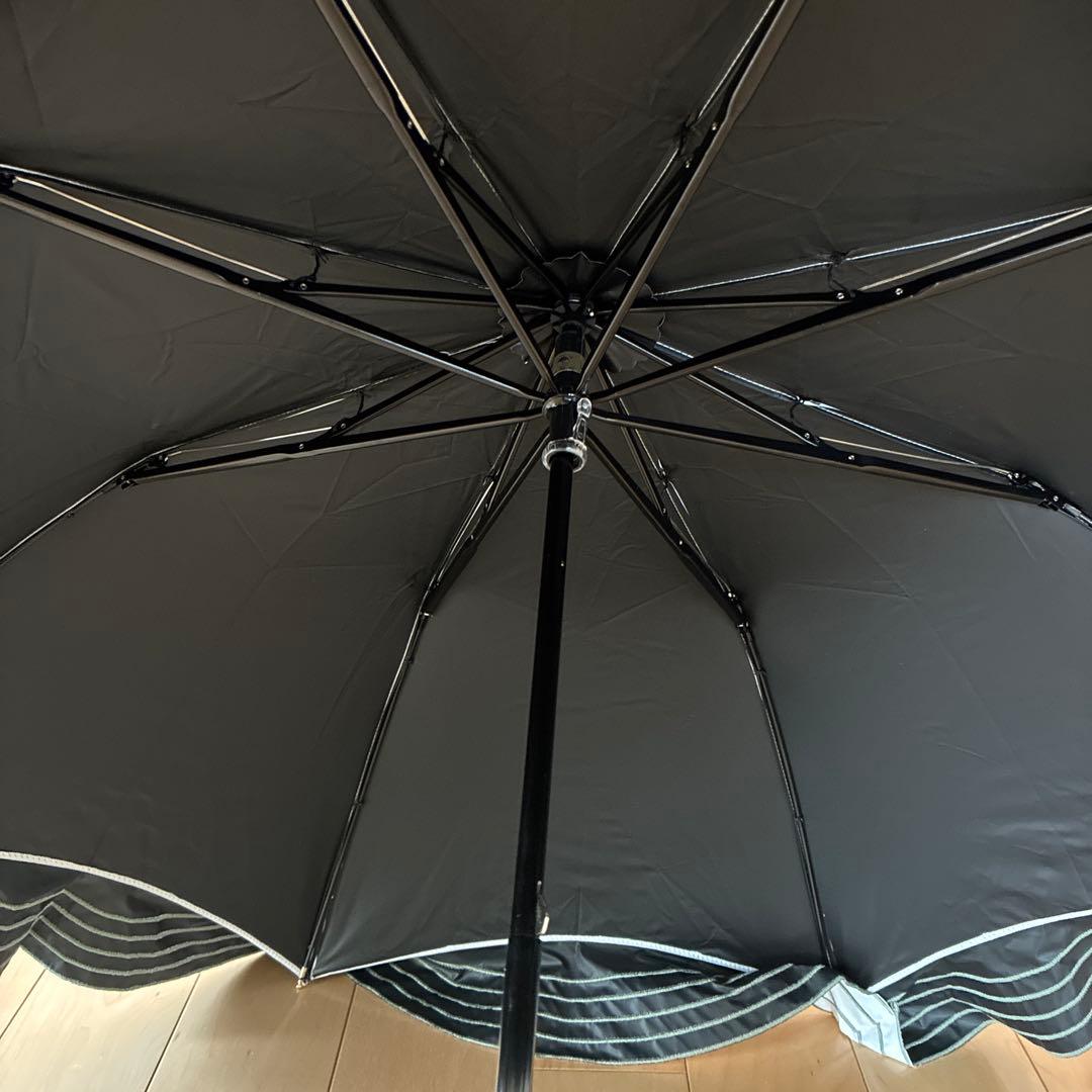 ビューランス　持ち手付き晴雨兼用日傘　ホワイト×カーキライン刺繍